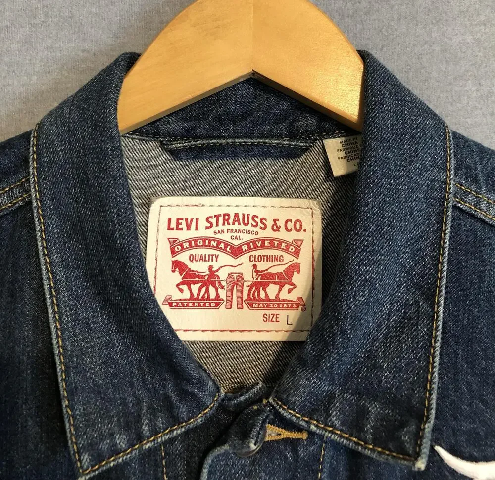 Levis Detroit Tigers Denim Trucker Jacket Mens Large L Blue MLB Baseball Jean
